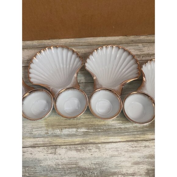 4 X Vintage Arnart 5th Ave Shell Seafood Plates w/ Sauce Cup – Hand Painted MCM - Picture 12 of 13
